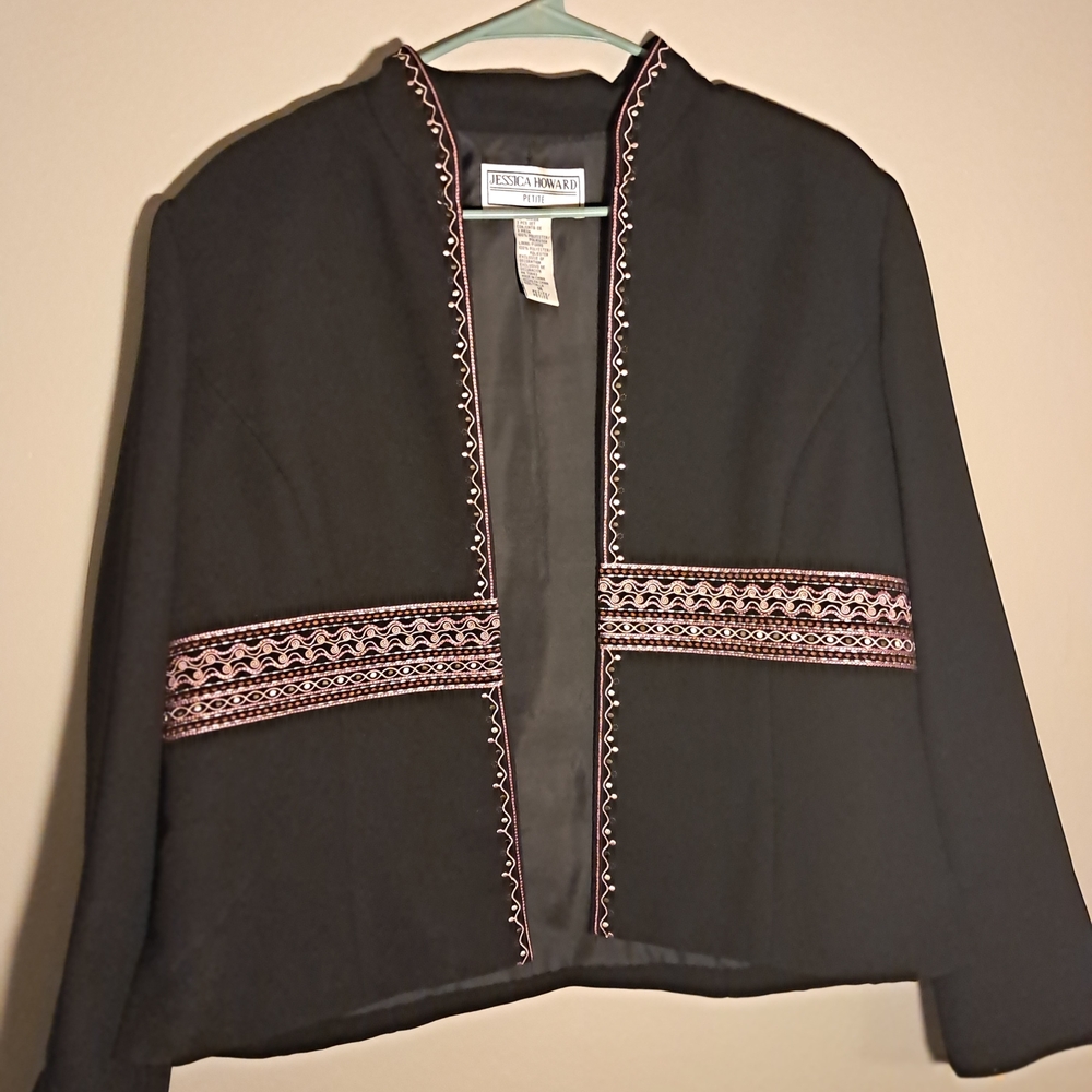 Jessica Howard Black Blazer with Pink Embroidery